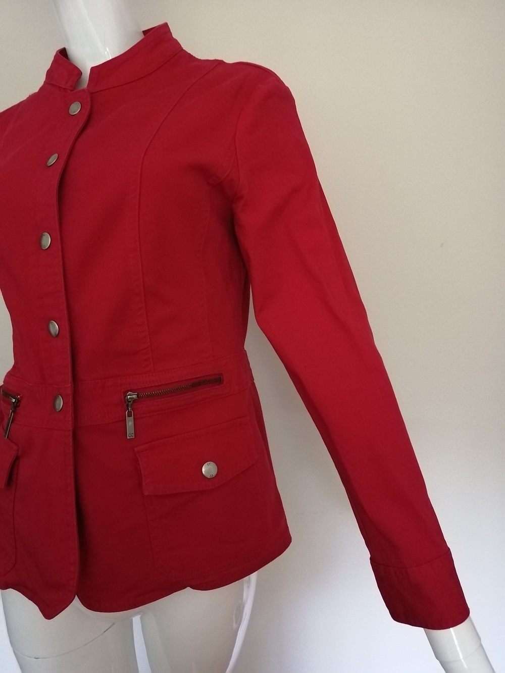 Women's Crimson Stand-Collar Button Jacket - Picture 3 of 7